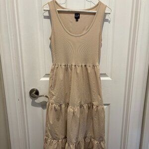 GAP Eyelet Mixed Fabric Midi Dress Beige  S